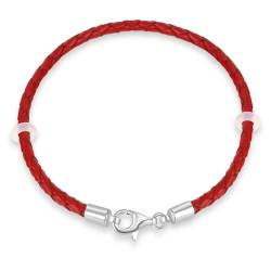 20cm rot geflochtenes Leder Armband mit 925 Sterling Silber Hummer Verschluss-Fit Pandora Charm/Perlen/Anhänger, Geschenk für Männer/Frauen/Enkel Gummi Stopper enthalten von CRISNATA