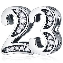 23 Geburtstag Charms passt Pandora Jahrestag Armband, 925 Sterling Silber Zahl 23 Jahre alte Birthday Perlen mit CZ Geburtssteinen, Geschenke für Braut/Frau/Mann/Hochzeit von CRISNATA