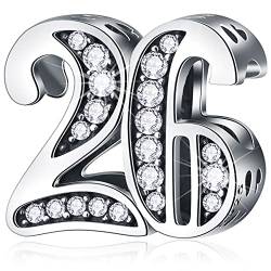 26 Geburtstag Charms passt Pandora Hochzeit Jahrestag Armband, 925 Sterling Silber Zahl 26 Jahre alte Birthday Perlen mit CZ Geburtssteinen, Geschenke für Mama/Papa/Tante/Muttertag von CRISNATA