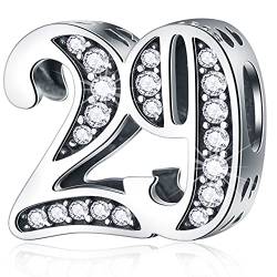 29 Geburtstag Charms passt Pandora Jahrestag Armband, 925 Sterling Silber Zahl 29 Jahre alte Birthday Perlen mit CZ Geburtssteinen, Geschenke für Familie/Freundin/Freund/Frau von CRISNATA