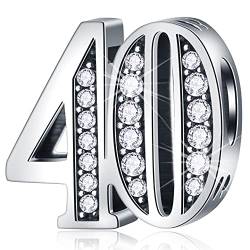 40 Geburtstag Charms passt Pandora Jahrestag Armband, 925 Sterling Silber Zahl 40 Jahre alte Birthday Perlen mit CZ Geburtssteinen, Geschenke für Liebhaber/Muttertag/Oma/Ehefrau von CRISNATA
