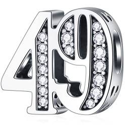 49 Geburtstag Charms passt Pandora Jahrestag Armband, 925 Sterling Silber Zahl 49 Jahre alte Birthday Perlen mit CZ Geburtssteinen, Geschenke für Mutter/Vater/beste Freunde von CRISNATA