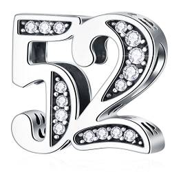 52 Geburtstag Charms passt Pandora Jahrestag Armband, 925 Sterling Silber Zahl 52 Jahre alte Birthday Perlen mit CZ Geburtssteinen, Geschenke für Mama/Oma/Muttertag von CRISNATA
