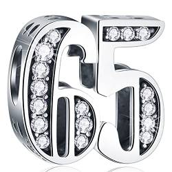 65 Geburtstag Charms passt Pandora Jahrestag Armband, 925 Sterling Silber Zahl 65 Jahre alte Birthday Perlen mit CZ Geburtssteinen, Geschenke für Hochzeit/Oma/Opa/Muttertag von CRISNATA