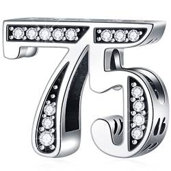 75 Geburtstag Charms passt Pandora Jahrestag Armband, 925 Sterling Silber Zahl 75 Jahre alte Birthday Perlen mit CZ Geburtssteinen, Geschenke für Frauen/Mädchen/sie/Paar von CRISNATA