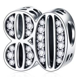 80 Geburtstag Charms passt Pandora Jahrestag Armband, 925 Sterling Silber Zahl 80 Jahre alte Birthday Perlen mit CZ Geburtssteinen, Geschenke für Oma/Großmutter/Mutter von CRISNATA
