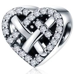 Dazzling Liebe Knoten CZ Charms, passt Pandora Hochzeit Jubiläum Armband, 925 Sterling Silber Openwork geknotete Herz Perlen, Geschenk für Valentinstag/Frauen/Frau/Braut/Liebhaber von CRISNATA