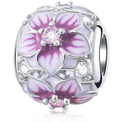 Rosa Magnolia Blüte Charms mit CZ, fit Pandora Valentinstag Armband, 925 Sterling Silber Pale Cerise Emaille Floral Blume Perlen, Geschenk für Frauen/Frühling/Oma/beste Mama/Freund von CRISNATA