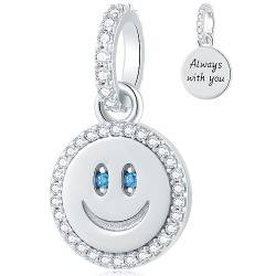 Smiley Gesicht Anhänger Charm mit blauem CZ Auge fit Pandora Glück Halskette Armband, 925 Sterling Silber Emoji immer mit Ihnen Perlen, Geschenk für Geburtstag/Freunde/Mama von CRISNATA