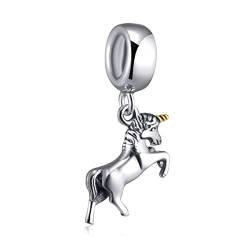 Tiny Einhorn Anhänger Unicorn Charms, Fit Pandora Weihnachten Armreif Armband, 925 Sterling Silber Horse Dangle fliegende Pferd mit Horn Bead, Geschenk für Tante/Nichte/Cousin/Familie von CRISNATA