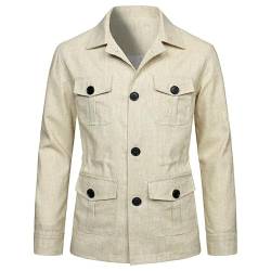 CRITOR Herren-Leinen-Safari-Jacke, leichte, lässige Safari-Jacke, Herren-Herbst-Safari-Blazer-Outwear von CRITOR