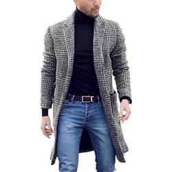 CRITOR Herren Plaid Woolen Long Jacket Coats Herren Elegant Revers Check Trenchcoat Formal 3/4 Long Peacoat von CRITOR