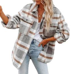 CRITOR Karierte Shacket-Jacken für Damen, karierte Button-Down-Hemdjacken, karierter Shacket-Mantel aus Wollmischung von CRITOR