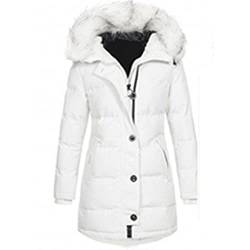 Damen Baumwolle Wintermantel Warme lange Parka Jacke mit Pelzkapuze Übergangsjacke Steppjacke (Color : White, Size : 5XL) von CRMY