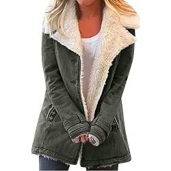 Damen Winter Warm Revers Sherpa Fleece Mantel Reverskragen Oversized Denim Jacke Fleece Gefüttert Warmer Mantel Oberbekleidung (Color : Grey, Size : M) von CRMY