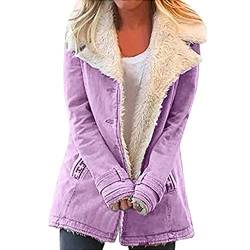 Damen Winter Warm Revers Sherpa Fleece Mantel Reverskragen Oversized Denim Jacke Fleece Gefüttert Warmer Mantel Oberbekleidung (Color : Purple, Size : M) von CRMY