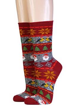 CRÖNERT Damen Socken mit Rollrand 18242 Weihnachten Gr.35-38, weinrot von CRÖNERT