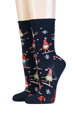 CRÖNERT Damen Socken mit Rollrand 18244 Weihnachtswichtel Gr. 39-42, marine von CRÖNERT