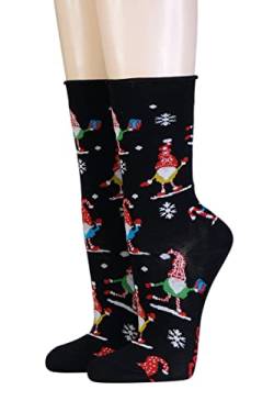 CRÖNERT Damen Socken mit Rollrand 18244 Weihnachtswichtel Gr. 39-42, schwarz von CRÖNERT