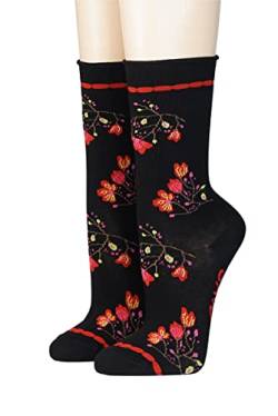 CRÖNERT Damen Socken mit Rollrand Blütenzweige 18202 Gr. 35-38, schwarz von CRÖNERT