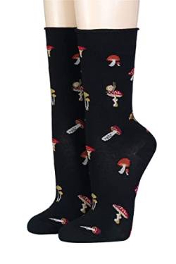 CRÖNERT Damen Socken mit Rollrand Fliegenpilze Trichterlinge und Maronen 18829 Gr. 39-42, schwarz von CRÖNERT