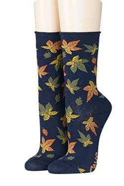 CRÖNERT Damen Socken mit Rollrand Herbstblätter 18203 Gr. 35-38, marine von CRÖNERT