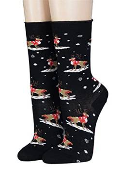 CRÖNERT Damen Socken mit Rollrand Hirsche im Schnee 18612 Gr. 39-42, schwarz von CRÖNERT
