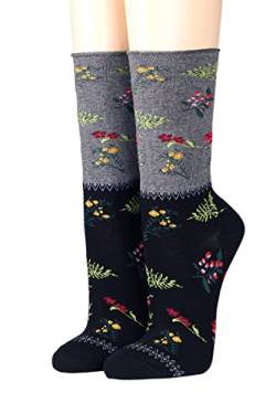 CRÖNERT Damen Socken mit Rollrand Lottis Blüten 18218 Gr. 35-38, anthrazit von CRÖNERT