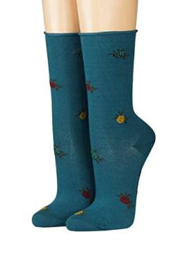 CRÖNERT Damen Socken mit Rollrand Rosen 18228 Gr. 35-38, petrol von CRÖNERT