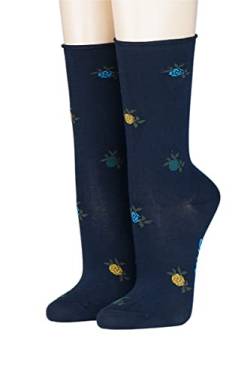 CRÖNERT Damen Socken mit Rollrand Rosen 18228 Gr. 39-42, marine von CRÖNERT