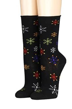 CRÖNERT Damen Socken mit Rollrand Schneesterne 18234 Gr.39-42, schwarz von CRÖNERT
