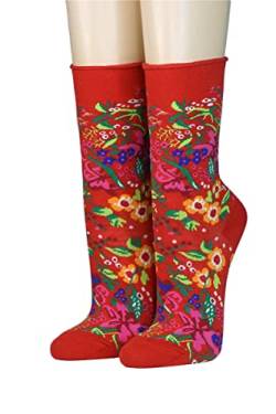 CRÖNERT Damen Socken mit Rollrand Sommerblumen 18927 Gr. 39-42, rot von CRÖNERT
