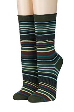 CRÖNERT Damen Socken mit Rollrand Stripes 18241 Gr. 39-42, oliv von CRÖNERT