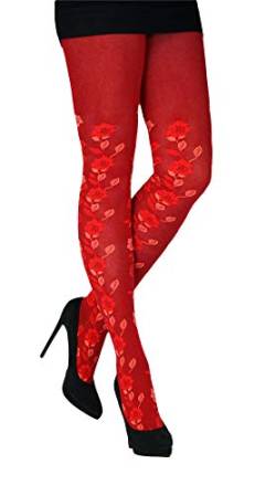 CRÖNERT Damen Strumpfhose Sophies Rosen 72601 Farbe rot(40/42) von CRÖNERT