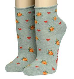 CRÖNERT Kurzsocken mit Rollrand Design Rosenblüten und Herzen 15309 (35/38, hellgrau 3410) von CRÖNERT