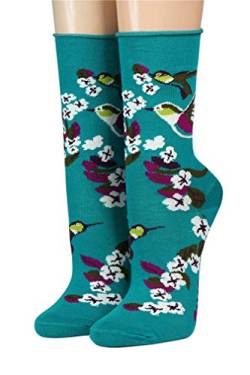 CRÖNERT Socken Longsocks mit Rollrand Design Birdy 18713 (39/42, türkis 2021) von CRÖNERT