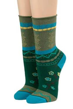 CRÖNERT Socken Longsocks mit Rollrand Design Laura 18420 (35/38, grün 2159) von CRÖNERT