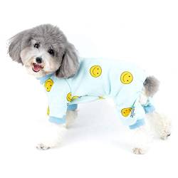 Fleece-Pyjama for kleine Hunde mit Füßen, Lächeln, Gesicht, bedruckt, Welpen-Overall, weich, Winter, dick gefüttert, Hunde-Pjs, niedlicher Chihuahua, Junge und Mädchen, warmes Outfit, Haustier-Hundekl von CROKZ