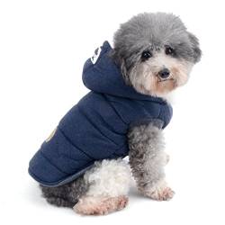Hunde-Winter-Fleecemantel, Jacke for kaltes Wetter, Kapuzenpullover for kleine und mittelgroße Hunde, Haustier-Baumwoll-gepolsterte Weste, Mantel, Blau, L/9)/590 (Color : Blue_M (Chest:14.5";Back:9.5 von CROKZ