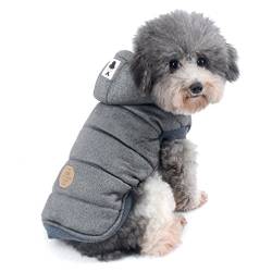 Hunde-Winter-Fleecemantel, Jacke for kaltes Wetter, Kapuzenpullover for kleine und mittelgroße Hunde, Haustier-Baumwoll-gepolsterte Weste, Mantel, Blau, L/9)/590 (Color : Gray_L (Chest:16.5";Back:11. von CROKZ