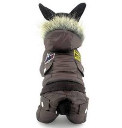 Wasserdichter Hunde-Schneeanzug, Overall, Kapuzenpullover, Wintermantel, Haustier-Fleece-gefütterte Kleidung, Welpen-Baumwoll-gepolstertes Outfit, Fliegerjacke mit Kapuze for kaltes Wetter, warme Katz von CROKZ