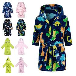 CROOUTN Bademantel Kinder mit Kapuze für Jungen Mädchen Bademäntel Morgenmantel kuschelig warmen und weichen Pyjamas Kleinkind Blau Dinosaurier Coral Fleece Hoodie Roben 4-5 Jahre von CROOUTN