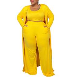 CROSTRITON Damen-Mantel in Übergröße, einfarbig, langärmelig, vorne offen, lang, mit Beinhose, Loungewear, gelb, X-Large von CROSTRITON