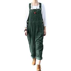 Damen Vintage Cord-Latzhose Baggy Ärmellos Overall Riemen Jumpsuits Hose, Grün 1, 52 von CROSTRITON