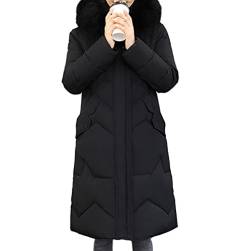 Damen Winter dicker Puffer Mantel warme Jacke mittellange Daunenmantel mit Kunstfellbesatz Kapuze Übergröße, Schwarz , XXL Große Größen von CROSTRITON