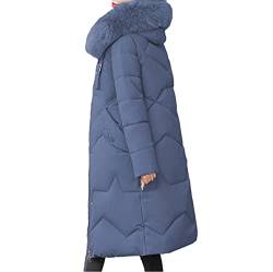 Damen Winter dicker Puffer Mantel warme Jacke mittellange Daunenmantel mit Kunstfellbesatz Kapuze Übergröße, blau, 3XL von CROSTRITON