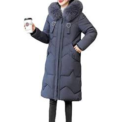 Damen Winter dicker Puffer Mantel warme Jacke mittellange Daunenmantel mit Kunstfellbesatz Kapuze Übergröße, grau, L Große Größen von CROSTRITON