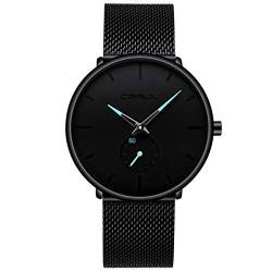 CRRJU Herren Schwarz Ultra Dünne Uhren Minimalistische Mode Gent Business Armbanduhr mit Edelstahl Mesh Band, blau von CRRJU