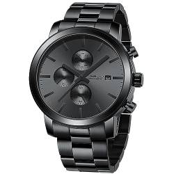 CRRJU Herren Uhr Chronographen EdelstahlBand Männer Uhren Wasserdicht Armbanduhr Business Schwarz Stoppuhr mit Datum Analog Quarzuhren (Silber Grey) von CRRJU