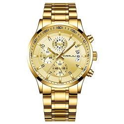 CRRJU Herren Uhr wasserdichte Chronographen Armbanduhr Männer Edelstahlarmband Business Analog Quarzuhr mit Kalender (Gold Gold) von CRRJU